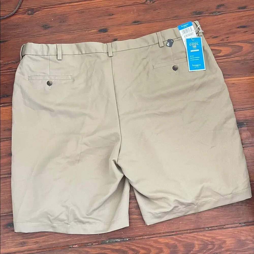 NWT Haggar Flex Waist Cool 18 plain flat front dress chino shorts sz 44W